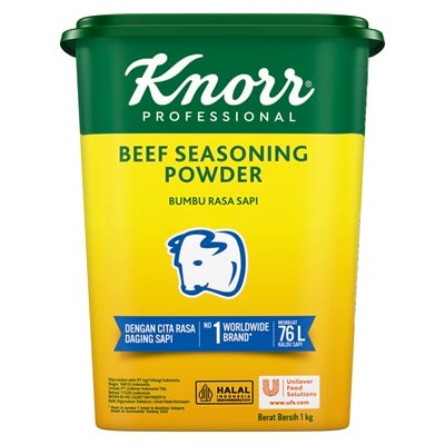 Knorr Bumbu Rasa Sapi 1kg - Knorr Beef Powder, dengan ekstrak daging sapi, menghasilkan kaldu sapi dengan rasa dan aroma daging yang mantap dalam waktu yang singkat! Cocok digunakan untuk berbagai jenis aplikasi